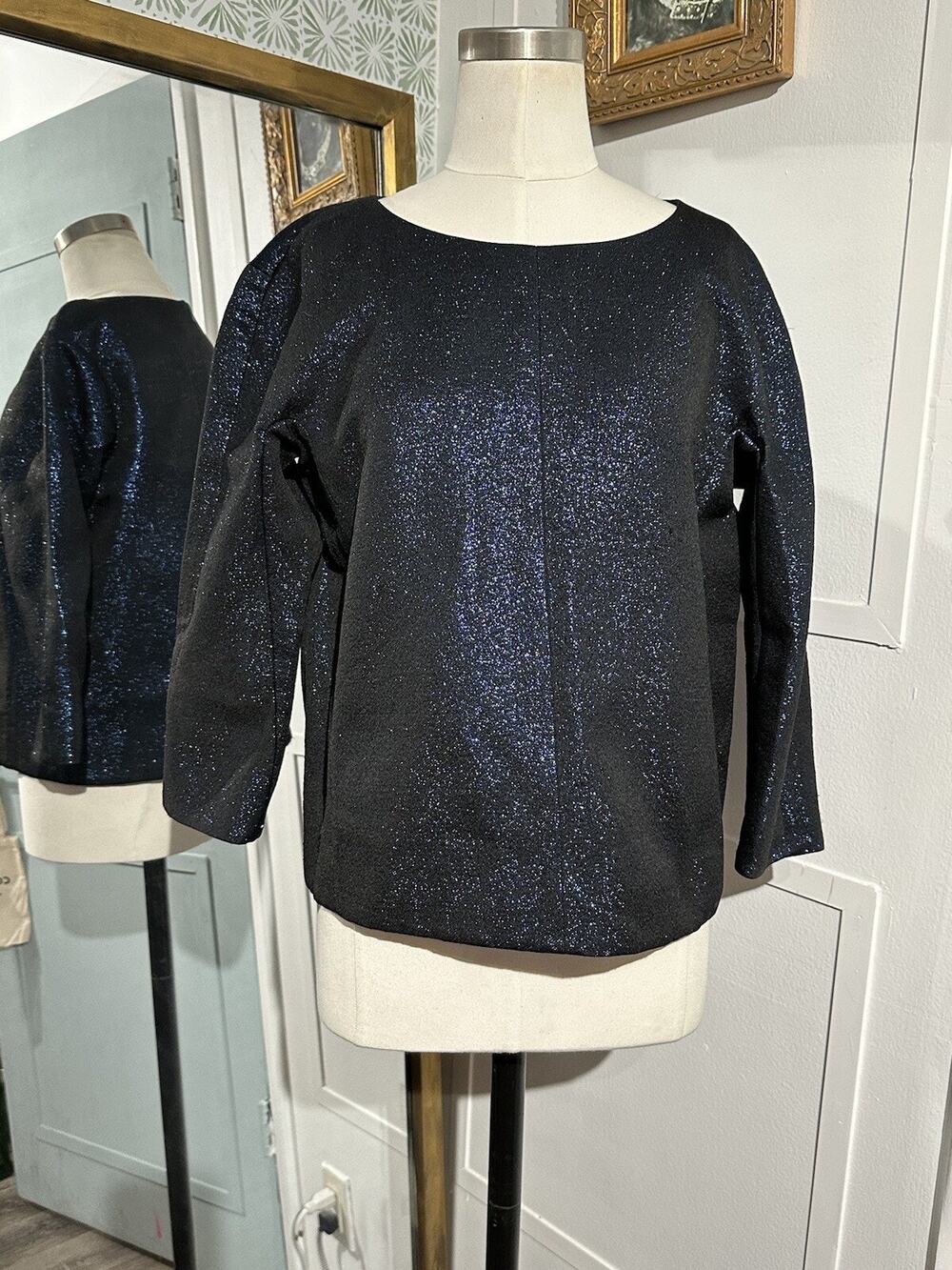 LAFAYETTE 148 NEW YORK Blue Shimmer 3/4 Sleeve Blouse Top Size Small